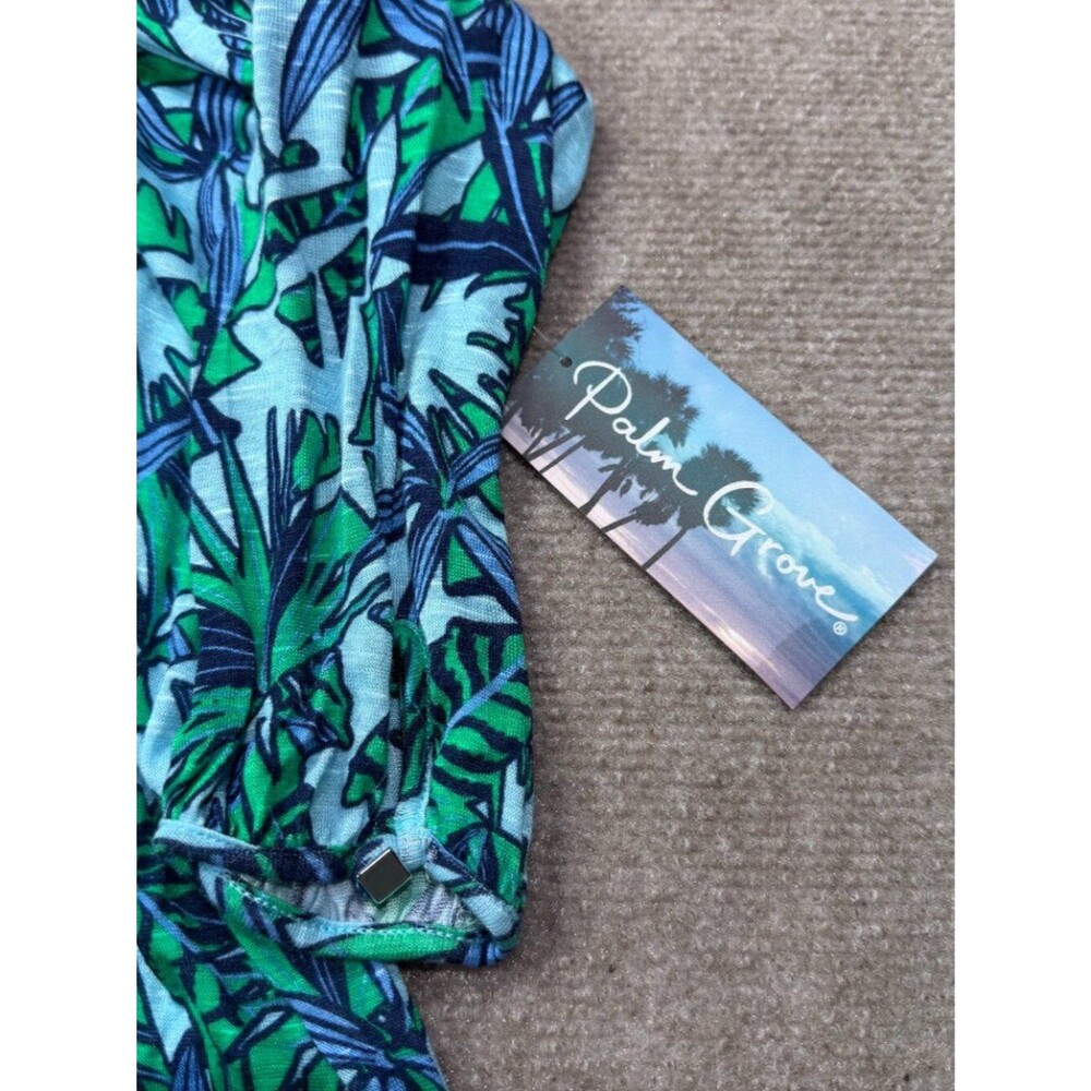 NWT Palm Grove Tropical Leaf Print Slub Knit Tunic 3/4 Sleeves Size Medium - Picture 6 of 7